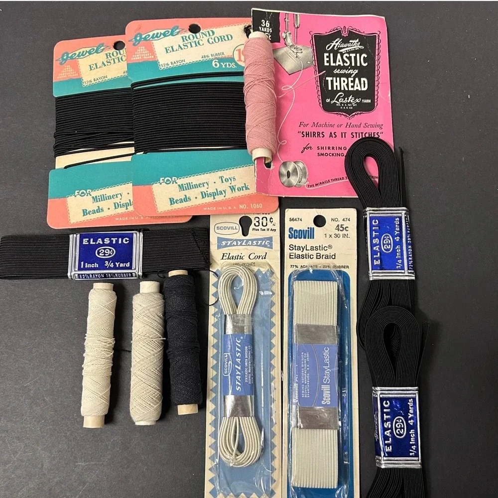 Vintage Scovill Jewel Sewing‎ Elastic Lot Multi Notions Cord Braid
